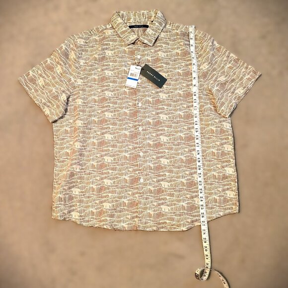 PERRY ELLIS Short Sleeve Wave Linen Blend Button Down Shirt Size XL Brown - Picture 5 of 9